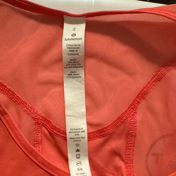 Lululemon Coral Pink Tank Top- Size 2 - Picture 3 of 3